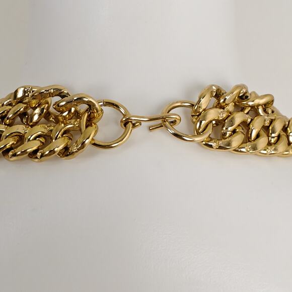 Vintage Thick Double Cuban Chain Statement Necklace Gold Tone 18" - Picture 3 of 4